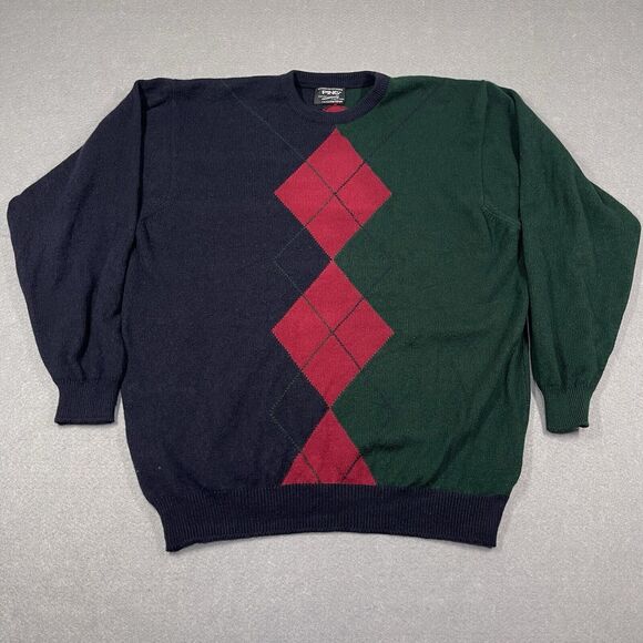 VTG Ping Sweater Mens Large Blue Green Argyle Merino Wool Cashmere Scotland Knit - Picture 3 of 10